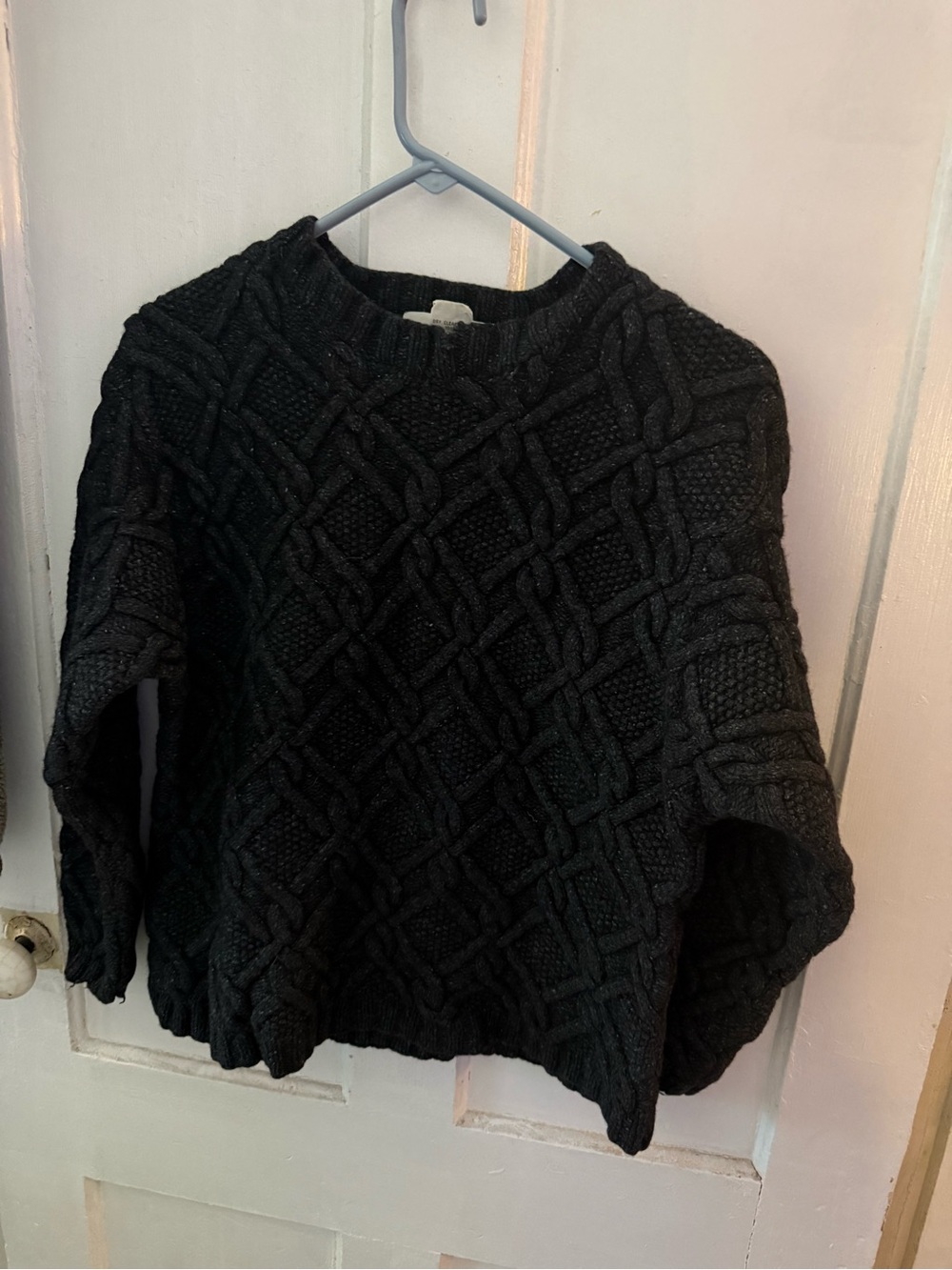 Banana Republic Black Textured Cable Crew Sweater